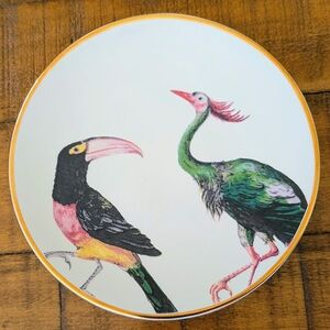Rare! H&M Tropical Birds 6.5" Gold Rimmed Canape Plate!